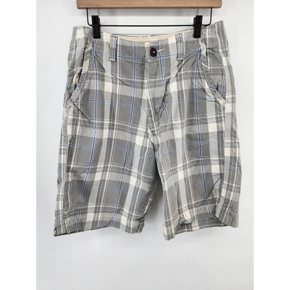 American Eagle Outfitters Longer Length Plaid Shorts Mens 32 Gray Blue Cotton